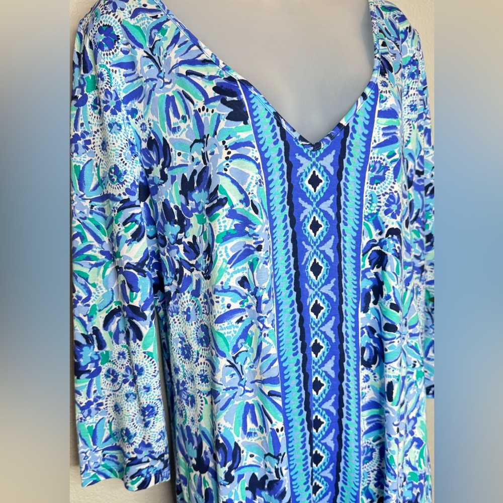 Lilly Pulitzer Blue Tropical Print Maxi Dress XL V Neck Resort Vacation Dress - Picture 4 of 6